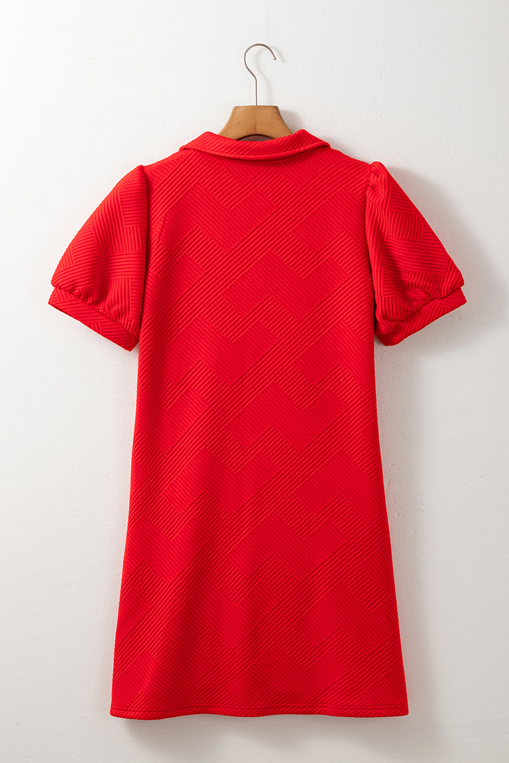 Fiery Red Sequin American Flag Patched Polo Collar Textured T Shirt Dress Graphic Dresses JT's Designer Fashion