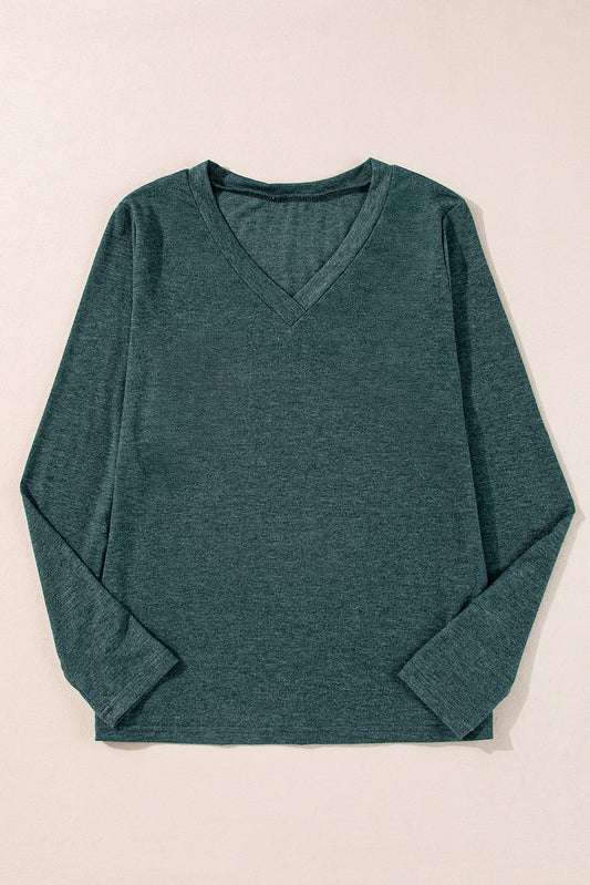Mist Green Solid Color Long Sleeve V Neck Top Long Sleeve Tops JT's Designer Fashion