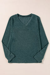Mist Green Solid Color Long Sleeve V Neck Top Long Sleeve Tops JT's Designer Fashion