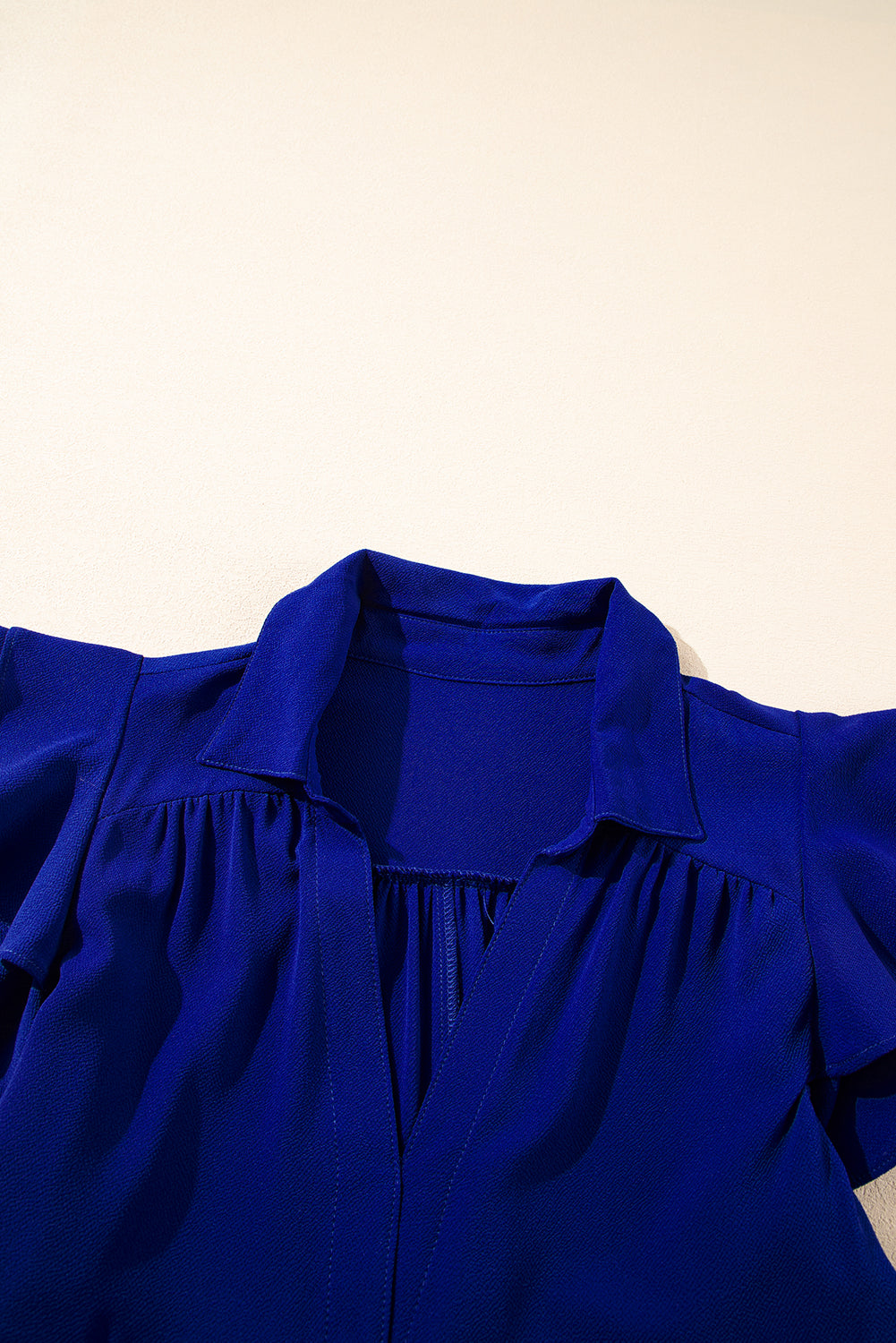 Bluing Ruffled Short Sleeve Collared V Neck Tiered Midi Dress Midi Dresses JT's Designer Fashion