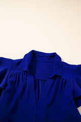 Bluing Ruffled Short Sleeve Collared V Neck Tiered Midi Dress Midi Dresses JT's Designer Fashion