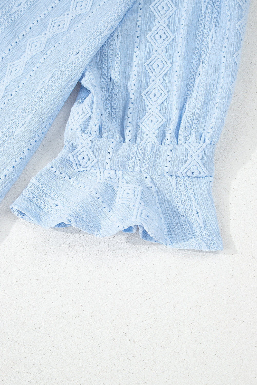 Beau Blue Jacquard Texture Flared Short Sleeve Notched Neck Mini Dress Mini Dresses JT's Designer Fashion
