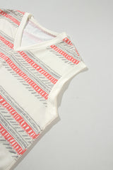 Beige Western Striped Print Casual Tank 2pcs Outfit Short Sets JT's Designer Fashion