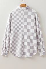 Khaki Checkerboard Flap Pocket Button Front Shacket Plaid Shackets JT's Designer Fashion