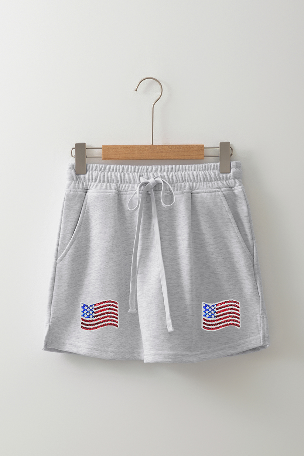 Light Grey American Flag Patched Lace-up High Waist Skort Graphic Pants JT's Designer Fashion