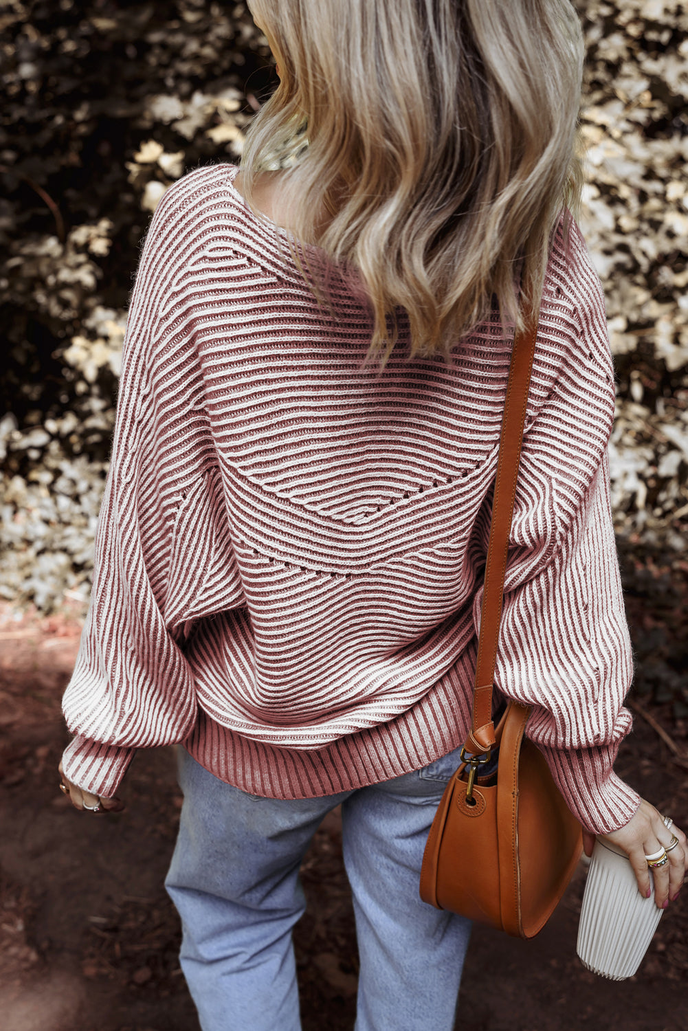 Red Dahlia Striped Print Ribbed Knit Boat Neck Baggy Sweater Sweaters JT's Designer Fashion