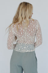 White Sheer Floral Lace Long Sleeve Slim Fit Top Long Sleeve Tops JT's Designer Fashion