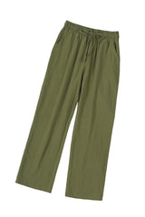 Green Drawstring Elastic Waist Pockets Long Straight Legs Pants Pants & Culotte JT's Designer Fashion