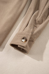 Pale Khaki Hooded Drawstring Pockets Corduroy Shacket Jackets JT's Designer Fashion