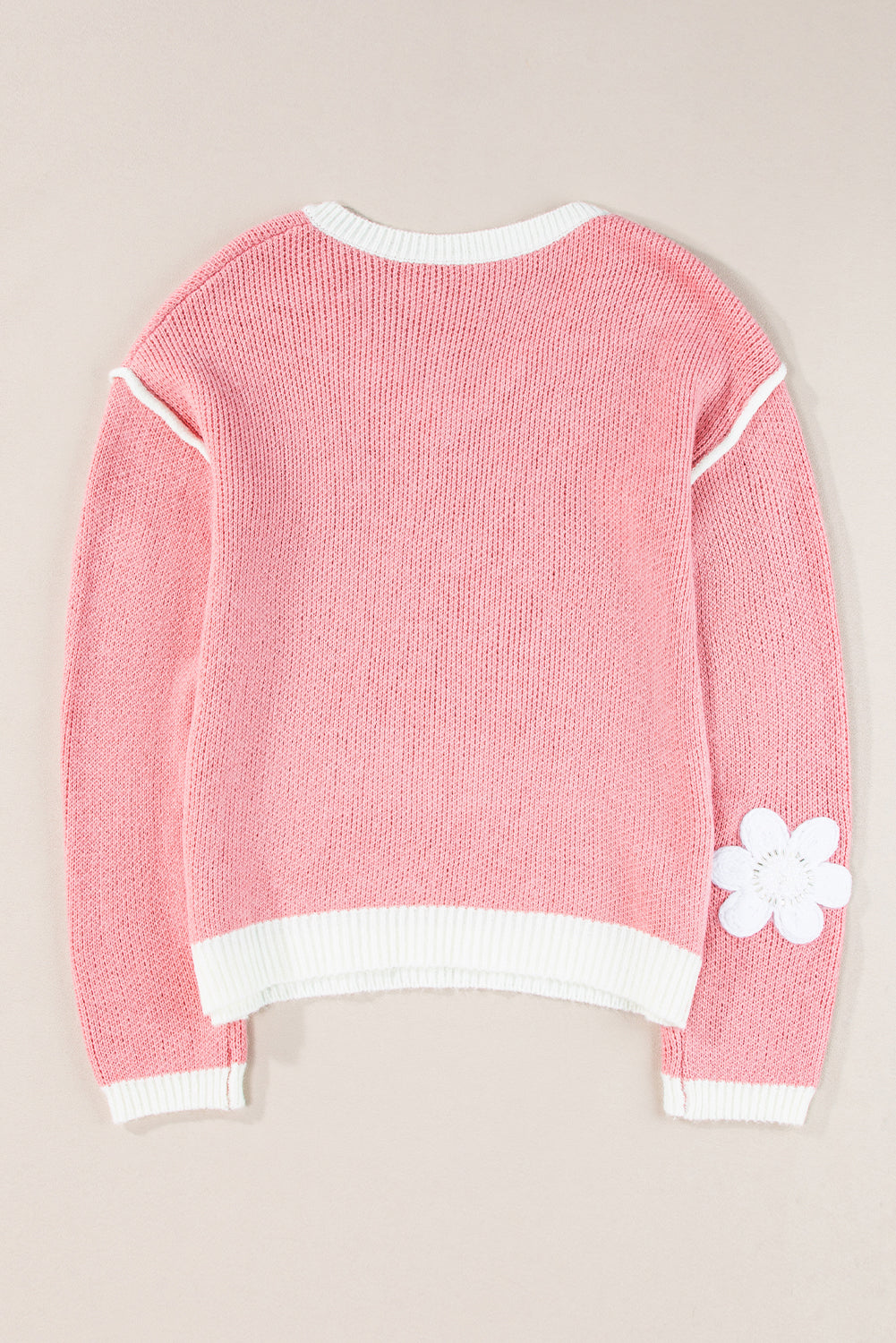 Pink Flower V Neck Dropped Shoulder Sweater Sweaters JT's Designer Fashion