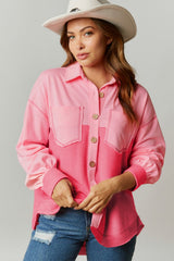 Peach Blossom Two Tone Contrast Waffle Knit Buttoned Loose Shacket Jackets JT's Designer Fashion
