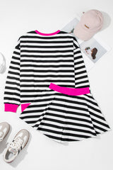 Black Stripe Contrast Ribbed Banding Long Sleeve Blouse Loose Shorts Set Short Sets JT's Designer Fashion