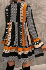 Black Striped Polka Dot Print Ruffled Hem V Neck Mini Dress Mini Dresses JT's Designer Fashion