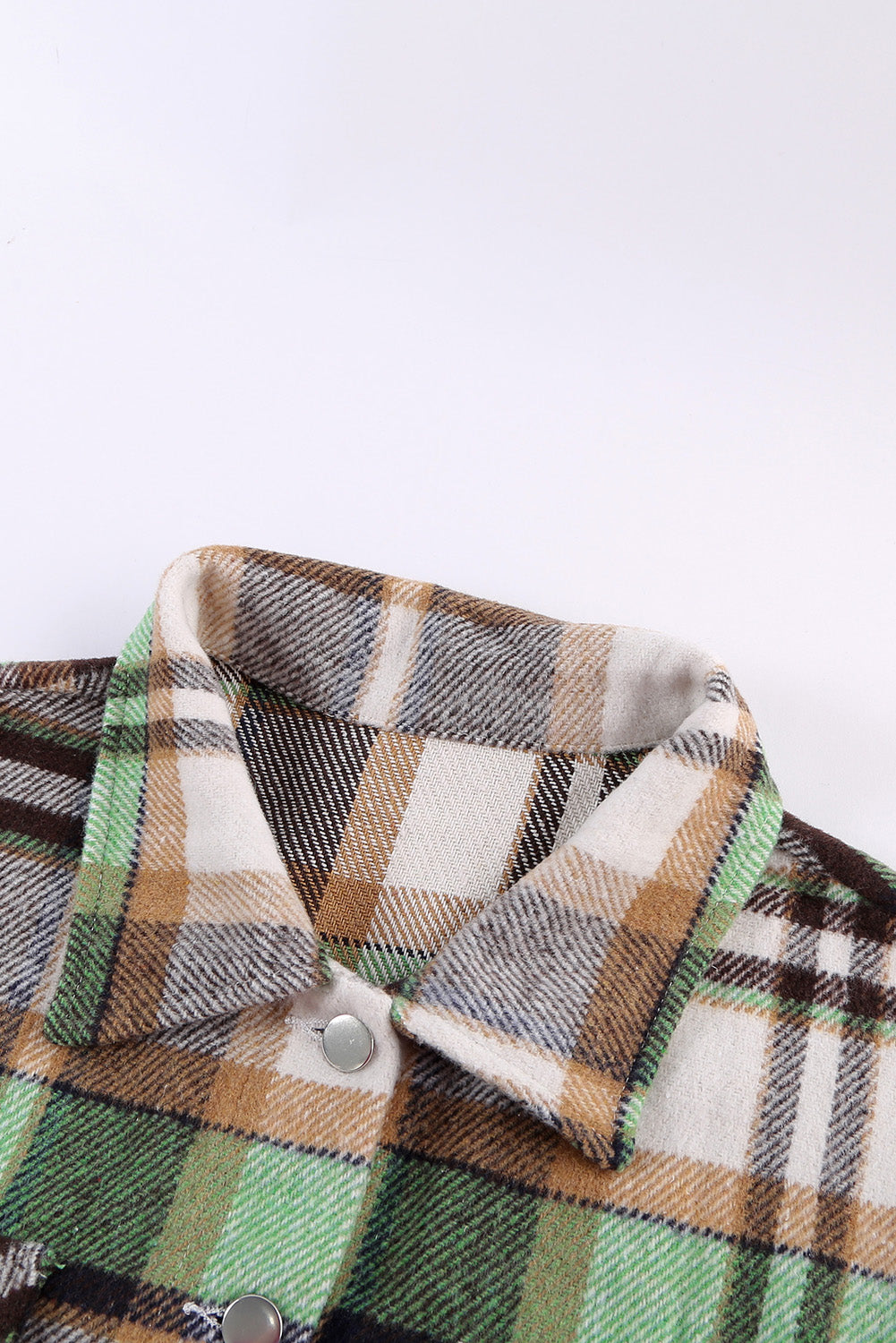 Green Geometric Plaid Print Pocketed Shacket Plaid Shackets JT's Designer Fashion