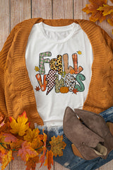 White FALL VIBES Cotton Blend Casual T Shirt Graphic Tees JT's Designer Fashion
