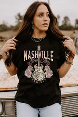 Black Nashville Music City Leopard Guitar Graphic T Shirt Graphic Tees JT's Designer Fashion