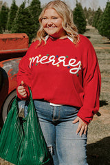 Fiery Red Merry Graphic Christmas Plus Size Sweater Plus Size Sweaters & Cardigans JT's Designer Fashion