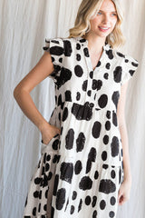 White Polka Dot Print Ruffled Sleeve Pocketed Plus Size Midi Dress Plus Size Midi Dresses JT's Designer Fashion
