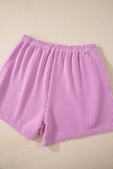 Phalaenopsis Corded Knit Long Sleeve Top and High Waist Shorts Set Short Sets JT's Designer Fashion