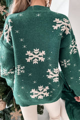 Blackish Green Christmas Snowflake Mock Neck Sweater Sweaters JT's Designer Fashion