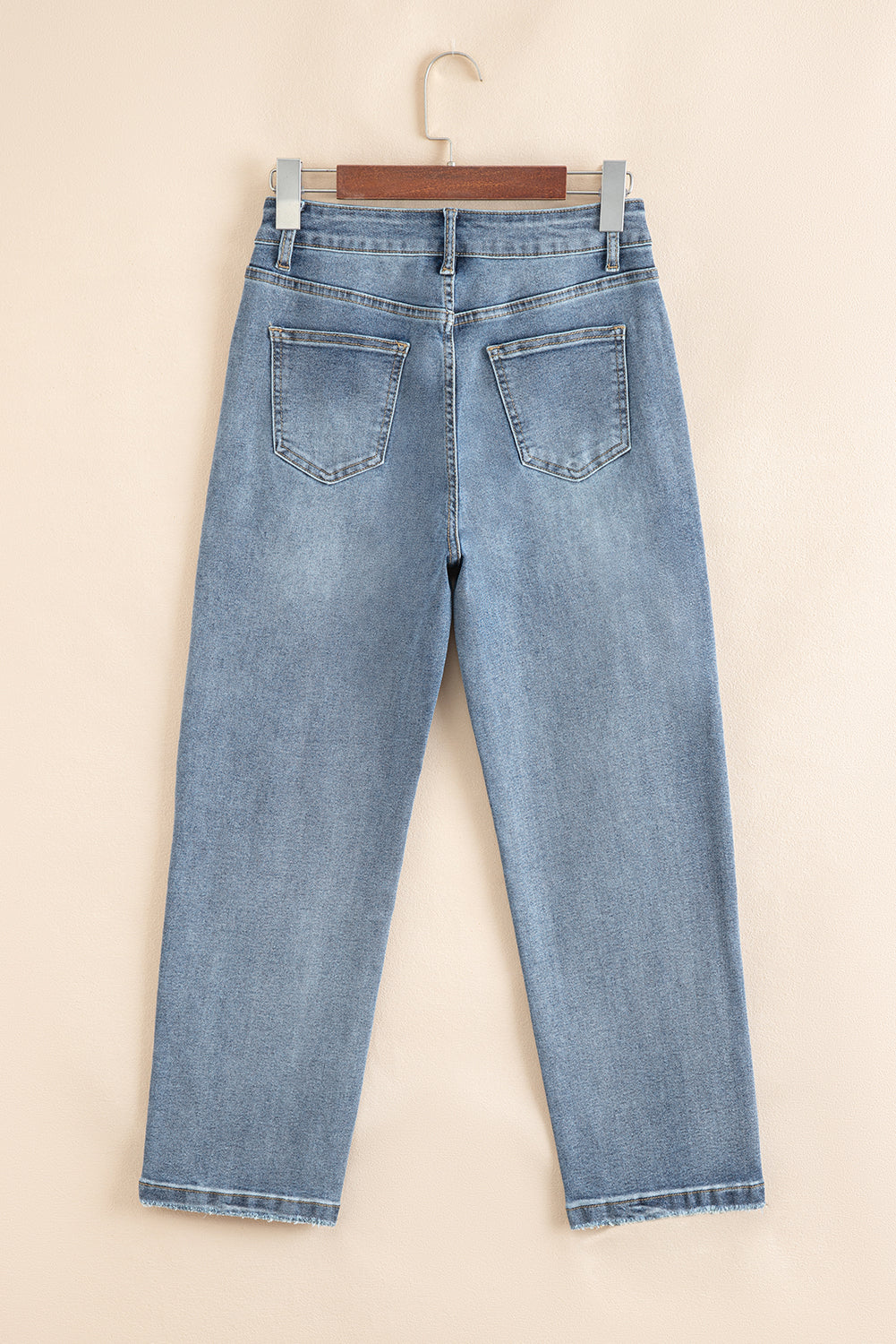 Beau Blue Slightly Distressed Ankle-length Straight Jeans Jeans JT's Designer Fashion