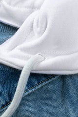 Sky Blue Distressed Contrast Hooded Denim Jacket with Pockets Denim Jackets JT's Designer Fashion