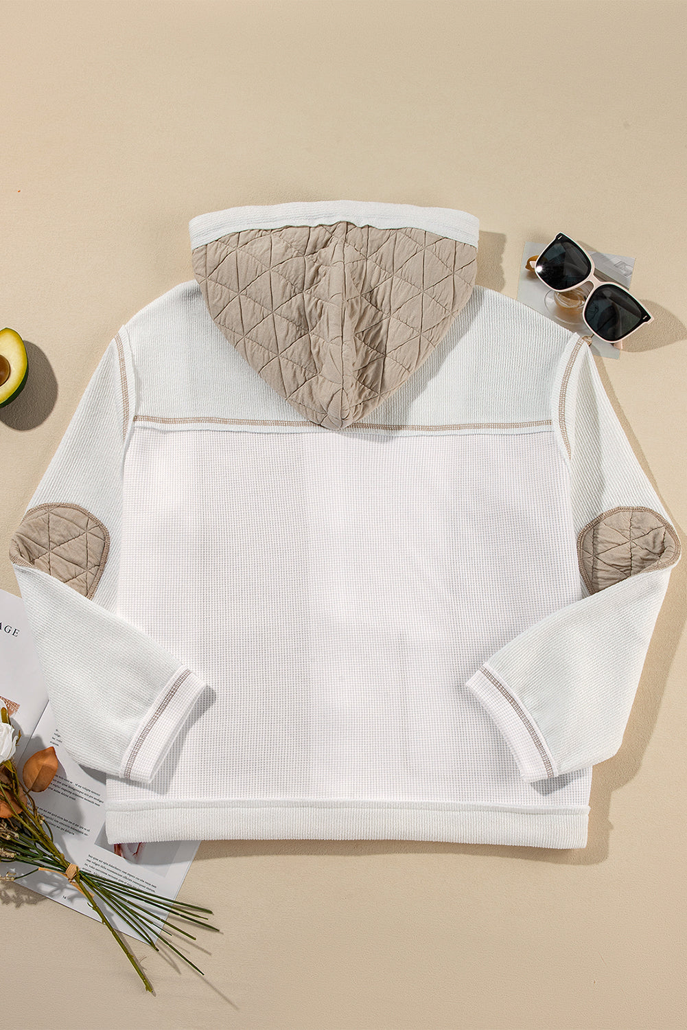 Beige Quilted Textured Patchwork Loose Fit Hooded Jacket Jackets JT's Designer Fashion
