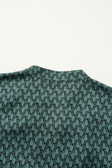 Green Geometric Print Notched Neck Puff Sleeve Blouse Blouses & Shirts JT's Designer Fashion