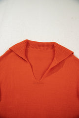 Flamingo Collared V Neck Ribbed Edge Sexy Elegant Sweater Sweaters JT's Designer Fashion