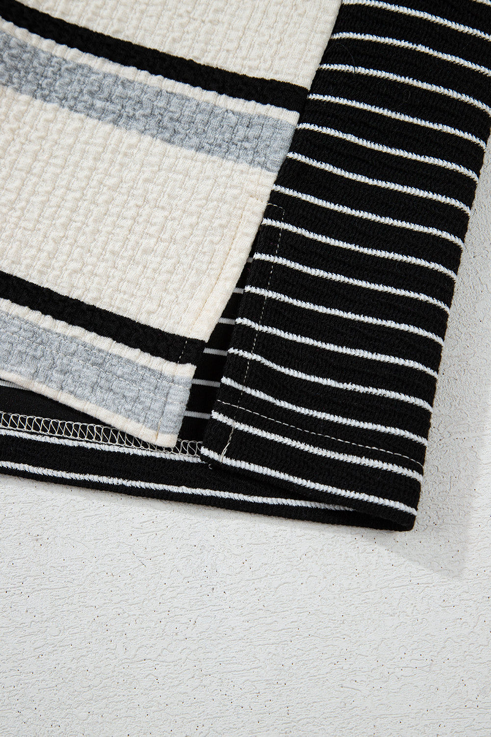 Black Stripe Colorblock Knit Henley Collar Shift Long Sleeve Mini Dress Mini Dresses JT's Designer Fashion