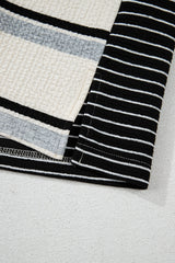 Black Stripe Colorblock Knit Henley Collar Shift Long Sleeve Mini Dress Mini Dresses JT's Designer Fashion