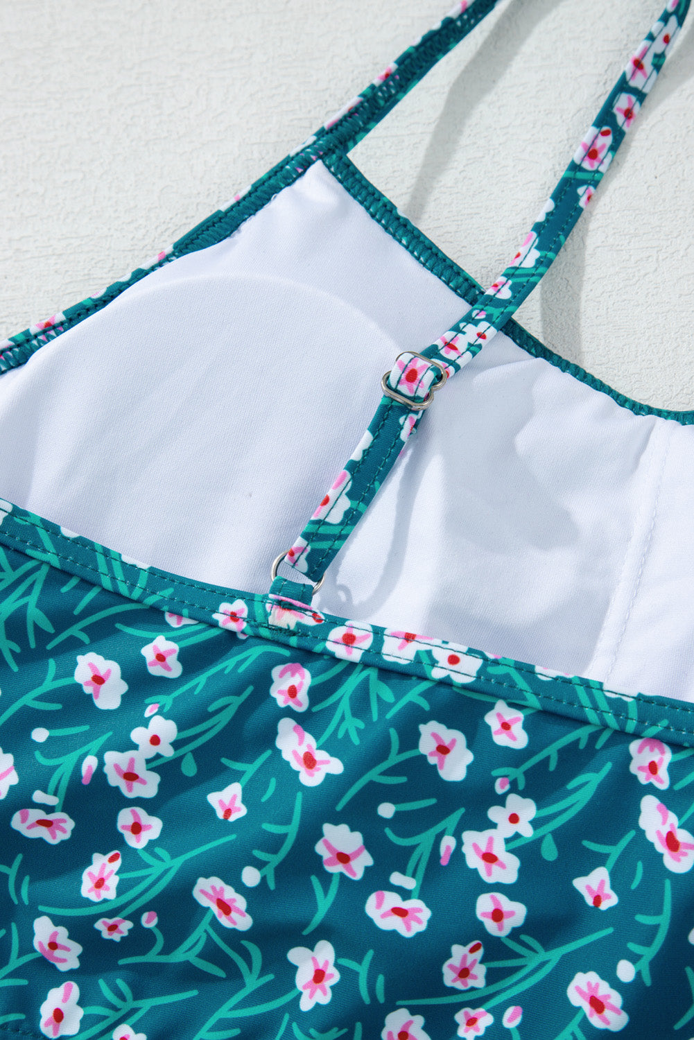 Blue Floral Print Smocked Cute Bikini Set Bikinis JT's Designer Fashion