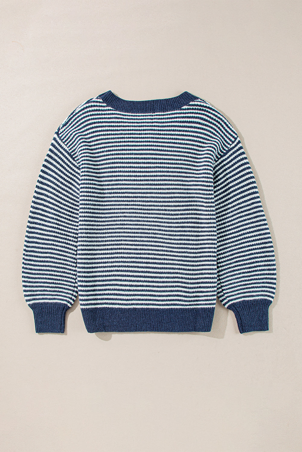 Sail Blue Striped Lantern Sleeve Drop Shoulder Cozy Sweater Sweaters JT's Designer Fashion