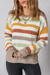 Multicolour Stripe Drop Shoulder Crew Neck Sweater Multicolour 65%Acrylic+35%Polyamide Sweaters JT's Designer Fashion