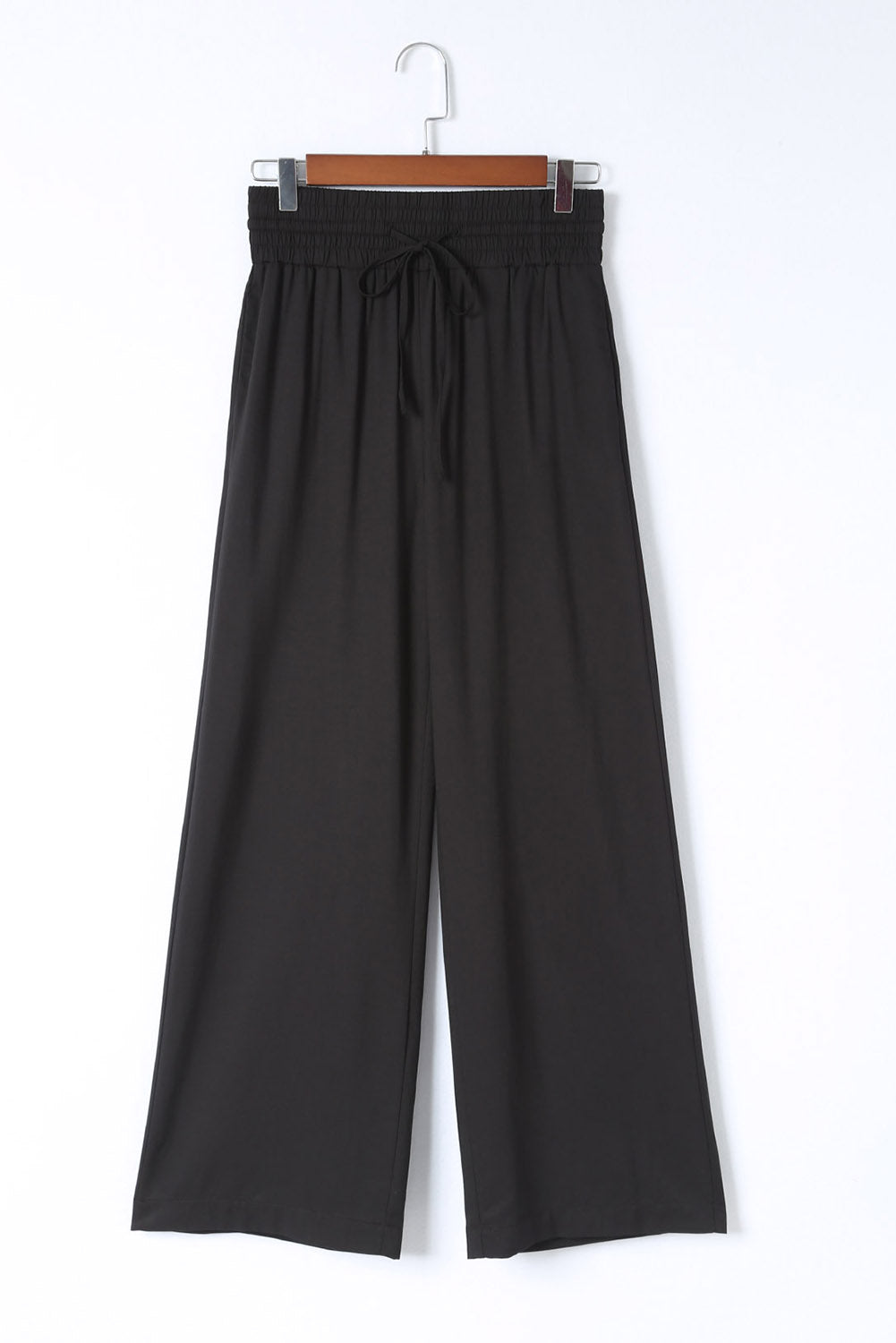 Black Drawstring Elastic Waist Casual Wide Leg Pants Pants & Culotte JT's Designer Fashion