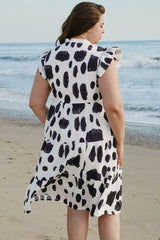 White Polka Dot Print Ruffled Sleeve Pocketed Plus Size Midi Dress Plus Size Midi Dresses JT's Designer Fashion