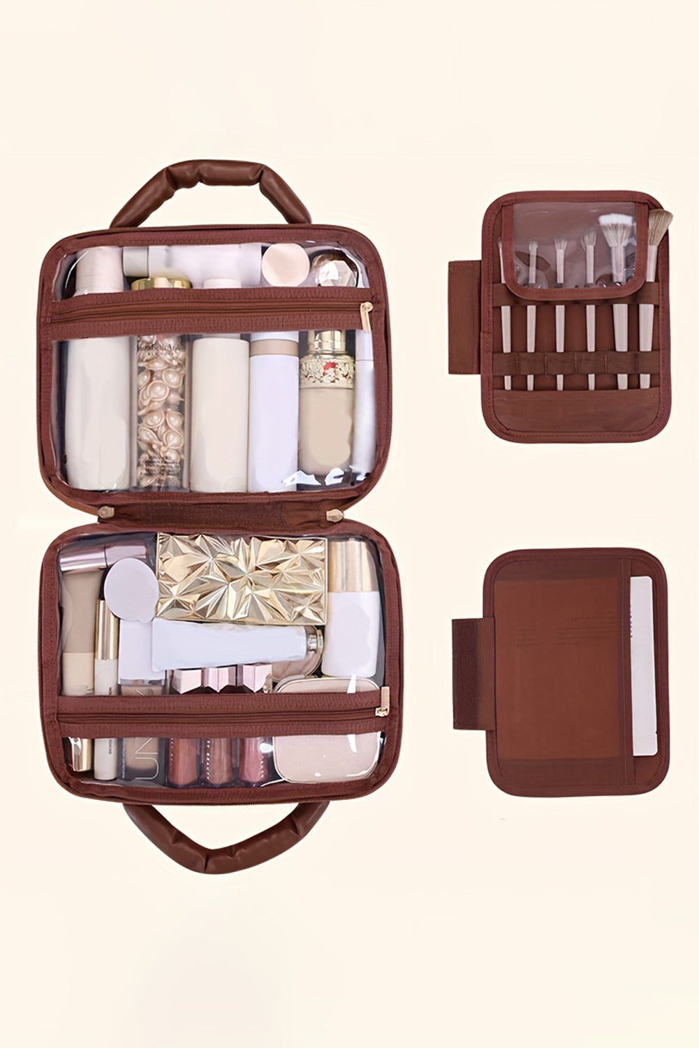 Black Checkered Multiple Compartments PU Leather Cosmetic Bag Makeup Bags JT's Designer Fashion