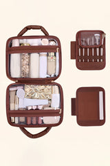 Black Checkered Multiple Compartments PU Leather Cosmetic Bag Makeup Bags JT's Designer Fashion