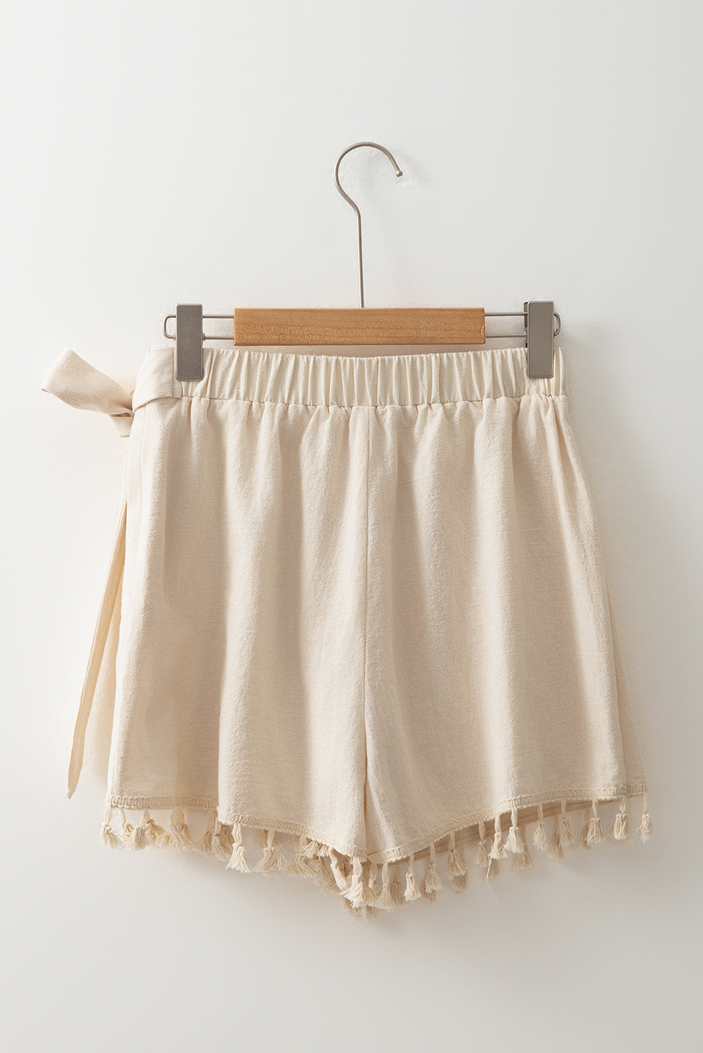 Apricot Tassel Trim Wrap Knot Side Bohemian Style Mini Skort Casual Shorts JT's Designer Fashion