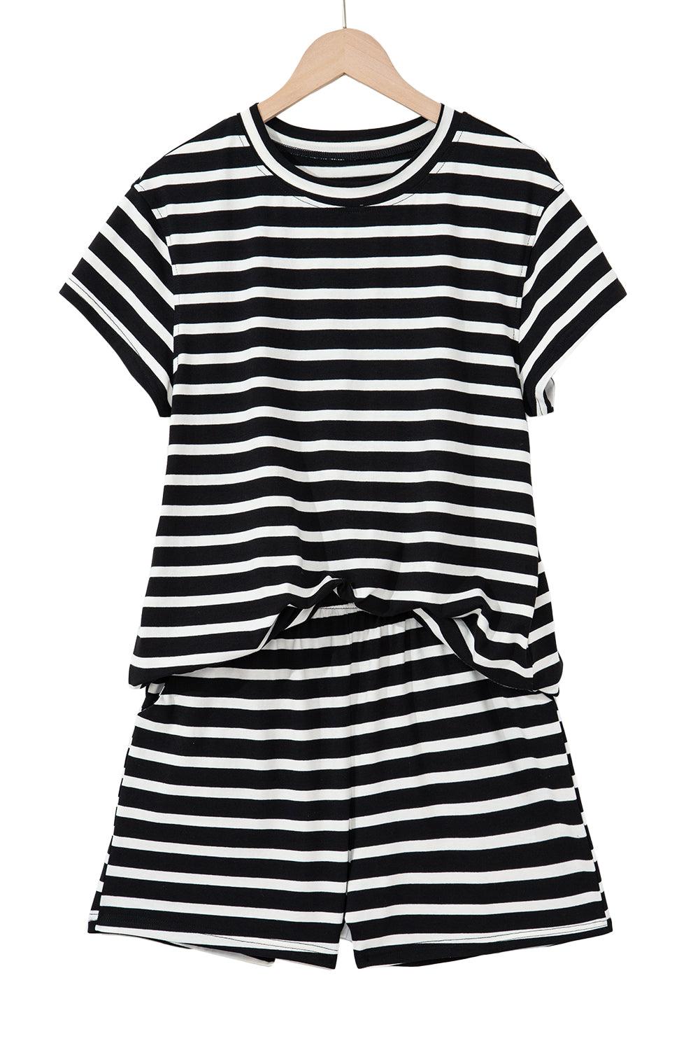 Black White Striped Short Sleeve Top and Shorts Set Short Sets JT's Designer Fashion