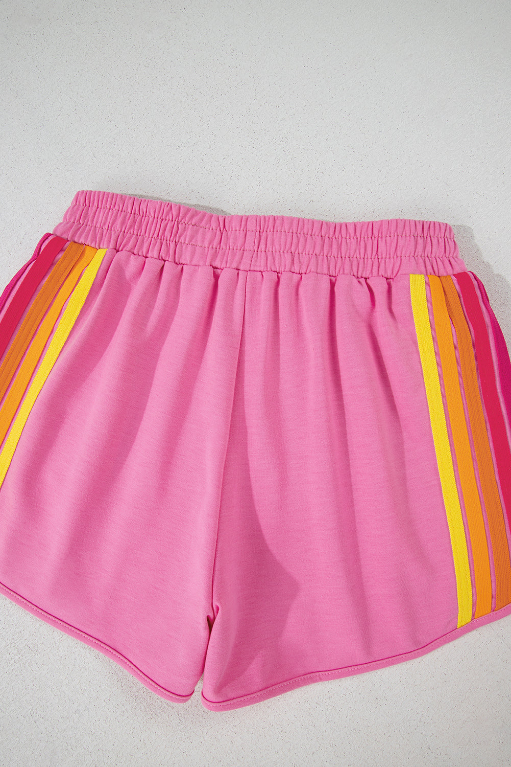 Bonbon Color Block Stripes Elastic High Waist Active Shorts Casual Shorts JT's Designer Fashion