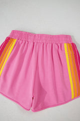 Bonbon Color Block Stripes Elastic High Waist Active Shorts Casual Shorts JT's Designer Fashion