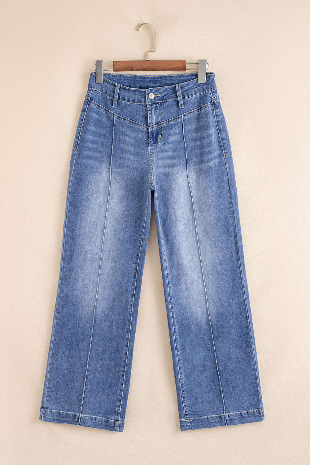 Beau Blue Tailored Center Seam Detail Straight Loose High Rise Jeans Jeans JT's Designer Fashion