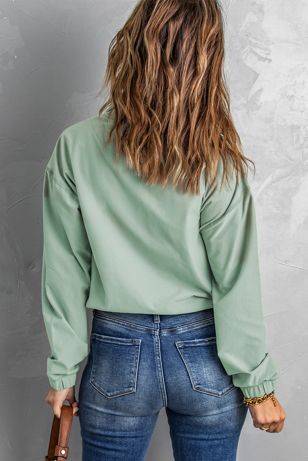 Green Zip Front Pocketed Pullover Sweatshirt Sweatshirts & Hoodies JT's Designer Fashion
