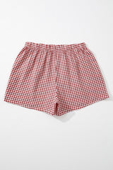 Red Gingham Printed High Waist Shorts Casual Shorts JT's Designer Fashion