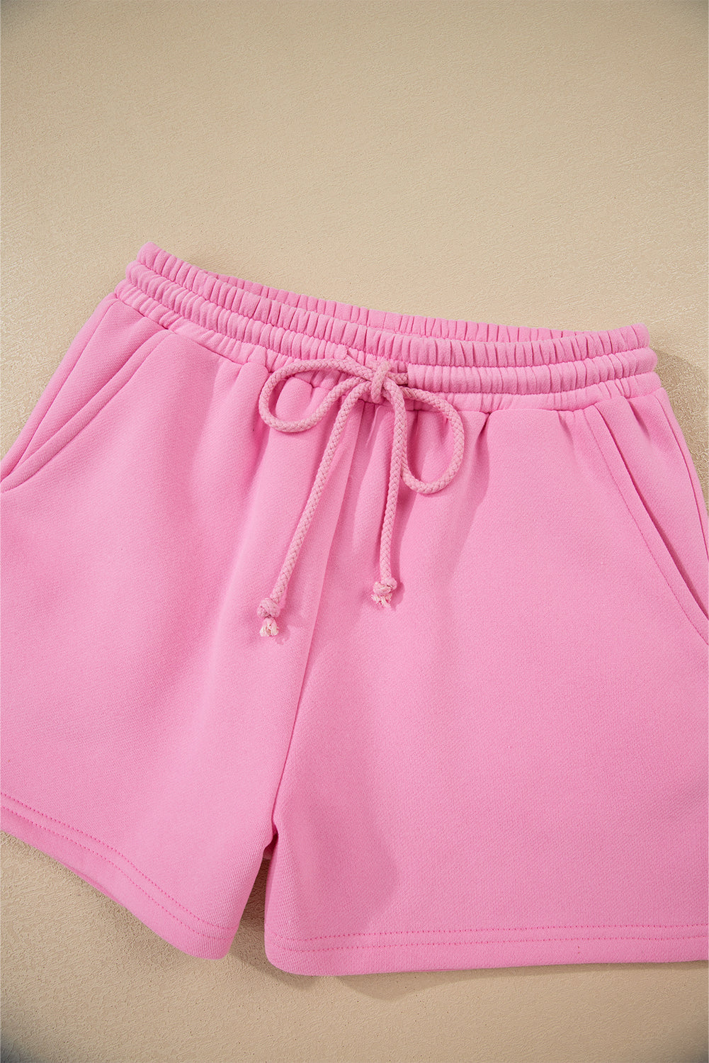 Strawberry Pink Color Block Pullover and Lace-up Elastic Waist Shorts Set Short Sets JT's Designer Fashion