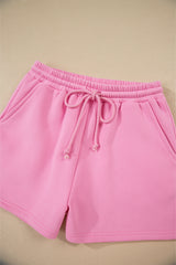 Strawberry Pink Color Block Pullover and Lace-up Elastic Waist Shorts Set Short Sets JT's Designer Fashion