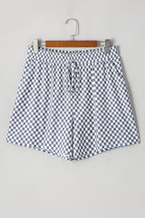 Gray Checkerboard Lace-Up High Waist Plus Size Casual Shorts Plus Size Bottoms JT's Designer Fashion