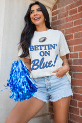 White Rugby Football BETTIN ON Blue Graphic Crewneck T Shirt Graphic Tees JT's Designer Fashion