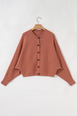 Apricot Pink Wide Rib Knit Button Front Dolman Sleeve Sweater Cardigan Cardigans JT's Designer Fashion
